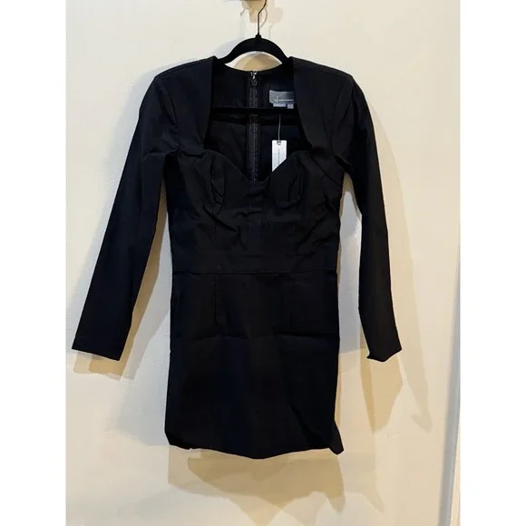NEW  By Anthropologie Long-Sleeve Sweetheart Slim Mini Dress‎ size 6 black nwt! - Picture 3 of 14